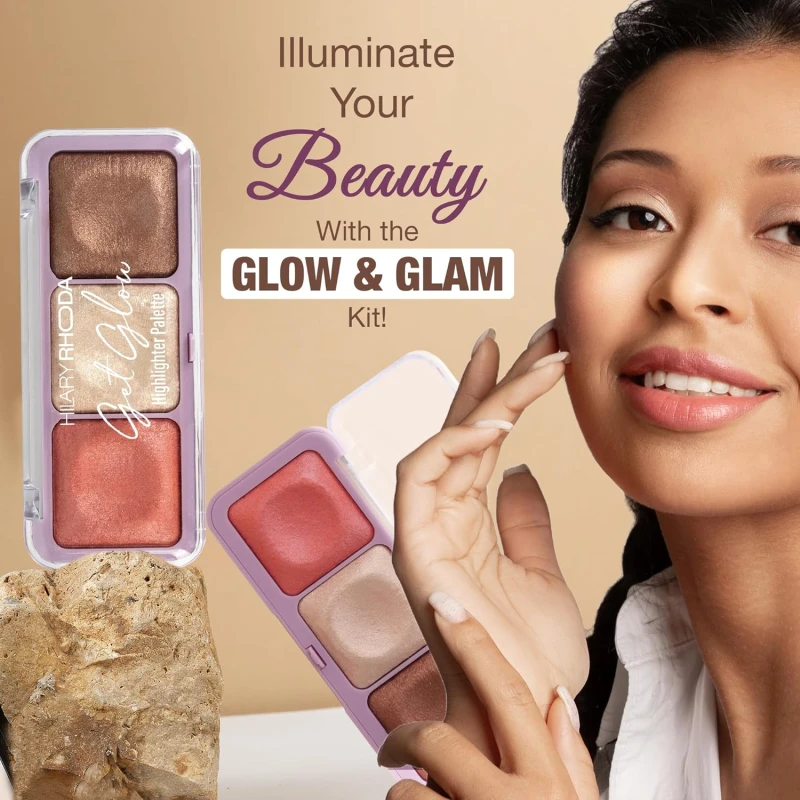 Hilary Rhoda Get Glow Highlighter Palette | Ultra Blendable & Long Lasting | Shimmer Finish & Illuminating Glow | Highly Pigmented & Easy To Blend Shades | 3 Shades in 1 Palette - 15g (Shade - 01) thumbnail 3
